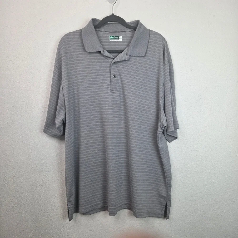Ben Hogan Performance Polo Shirt Mens 2XL Gray Striped Short‎ Sleeve Golf Top